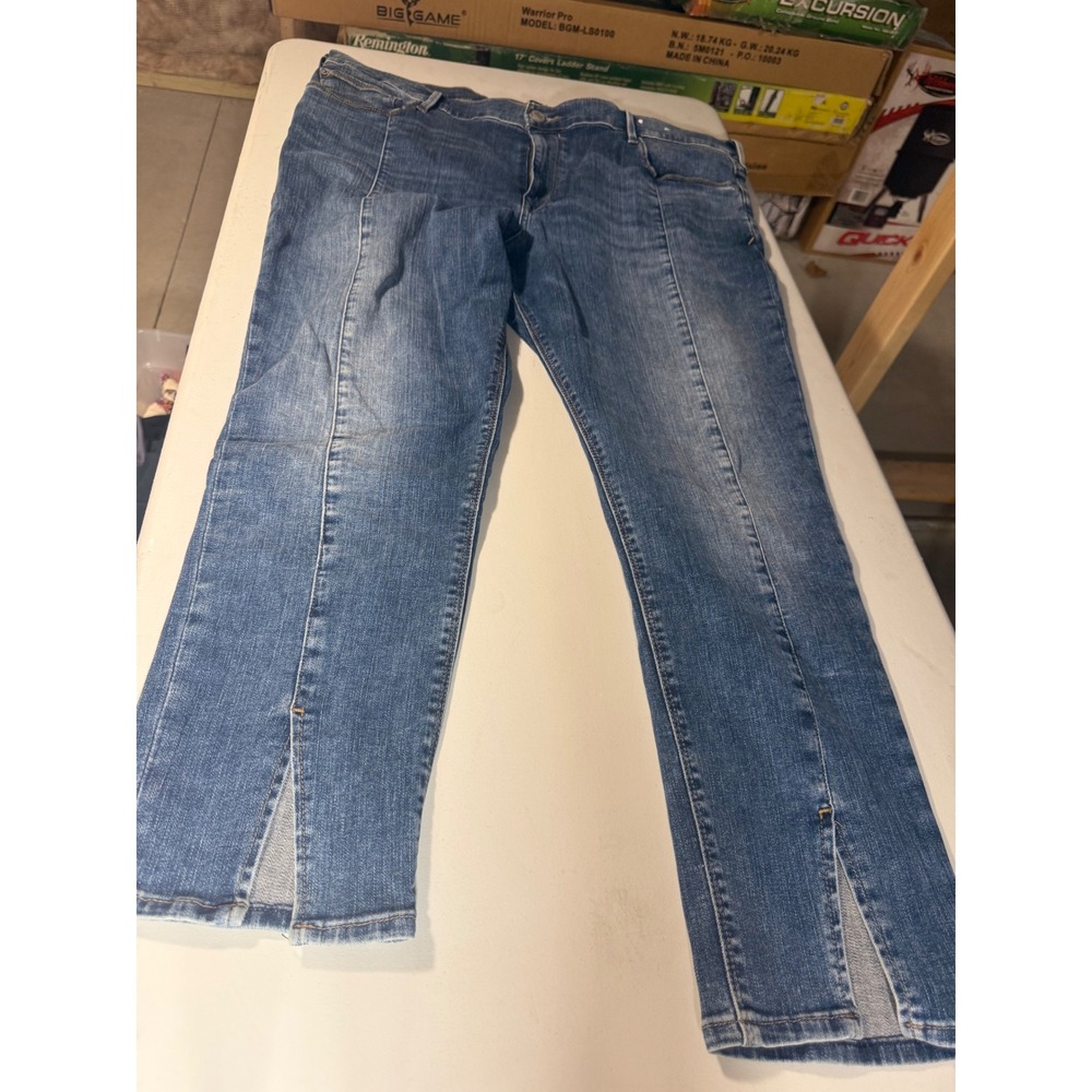 Express Womens Mid Rise Legging Jeans Blue Front Seam Split Hem Size 18R